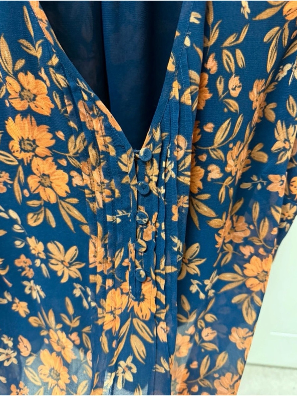 Daniel Rainn Navy Sleeveless V-Neck Blouse with Orange Floral Print, 3X - Picture 6 of 10